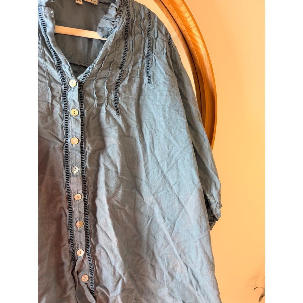 JP and Mattie Blouse Women Medium Blue Excellent Ruffle Lace Boho Top - Picture 4 of 7